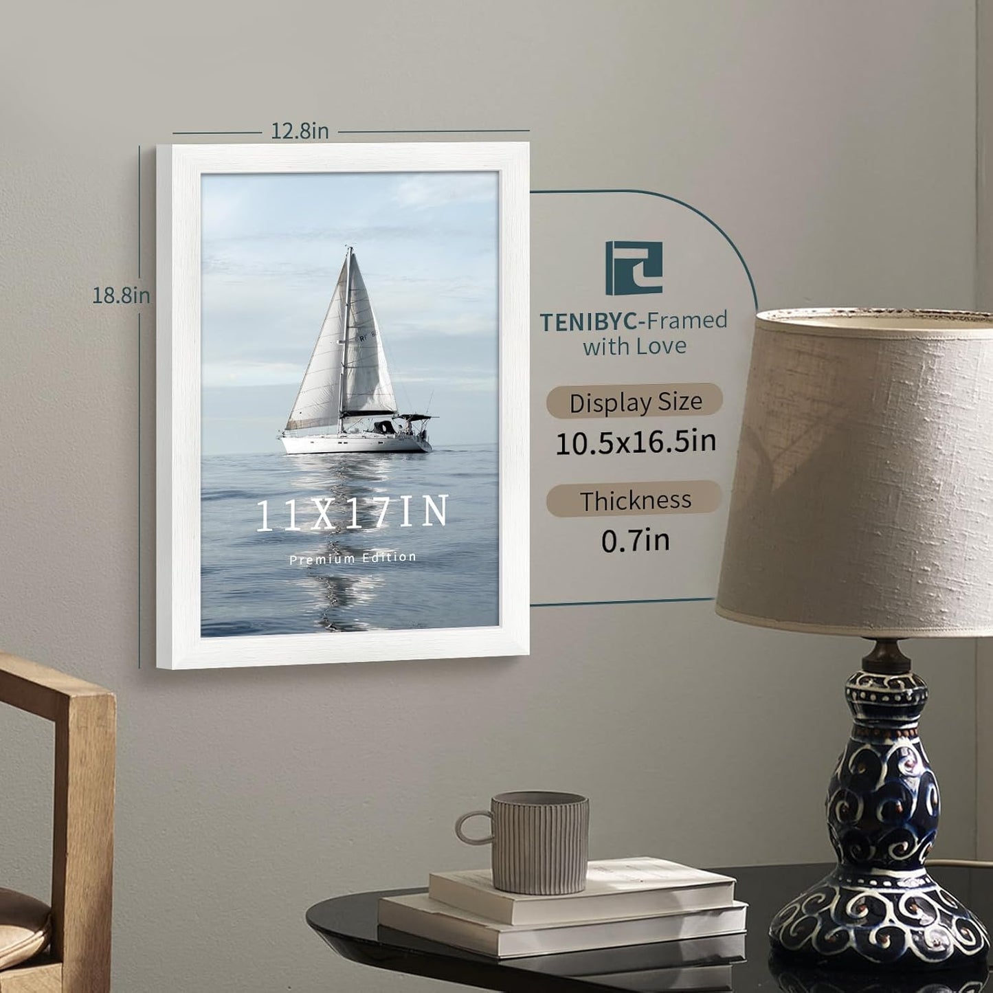 11x17 Picture Frame 3 Pack - White Woodgrain, Solid Wood & HD Tempered Glass, Wall Gallery Poster