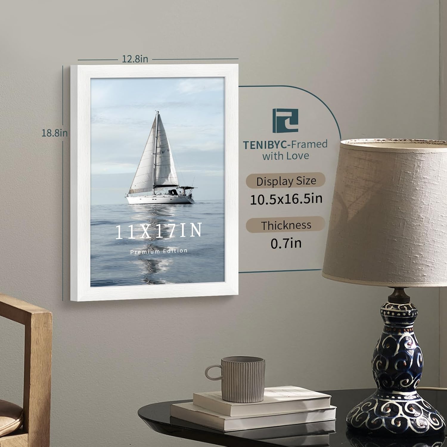 11x17 Picture Frame 3 Pack - White Woodgrain, Solid Wood & HD Tempered Glass, Wall Gallery Poster