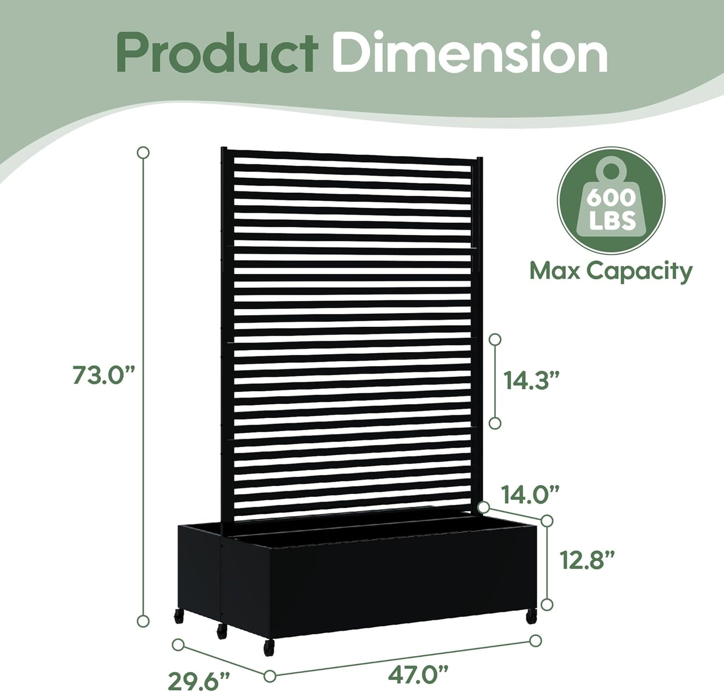 Double Metal Planter Box with Trellis Privacy Screen, Raised Garden Bed with Trellis & Wheels