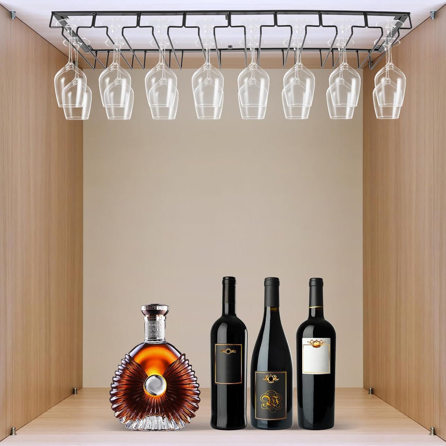 Wine Glass Rack Under Cabinet Stemware Wine Glass Holder Glasses Storage Hanger 8 Row Extreme Large