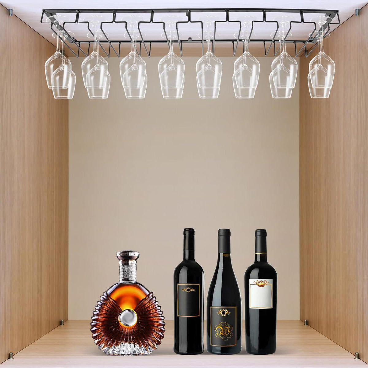 Wine Glass Rack Under Cabinet Stemware Wine Glass Holder Glasses Storage Hanger 8 Row Extreme Large
