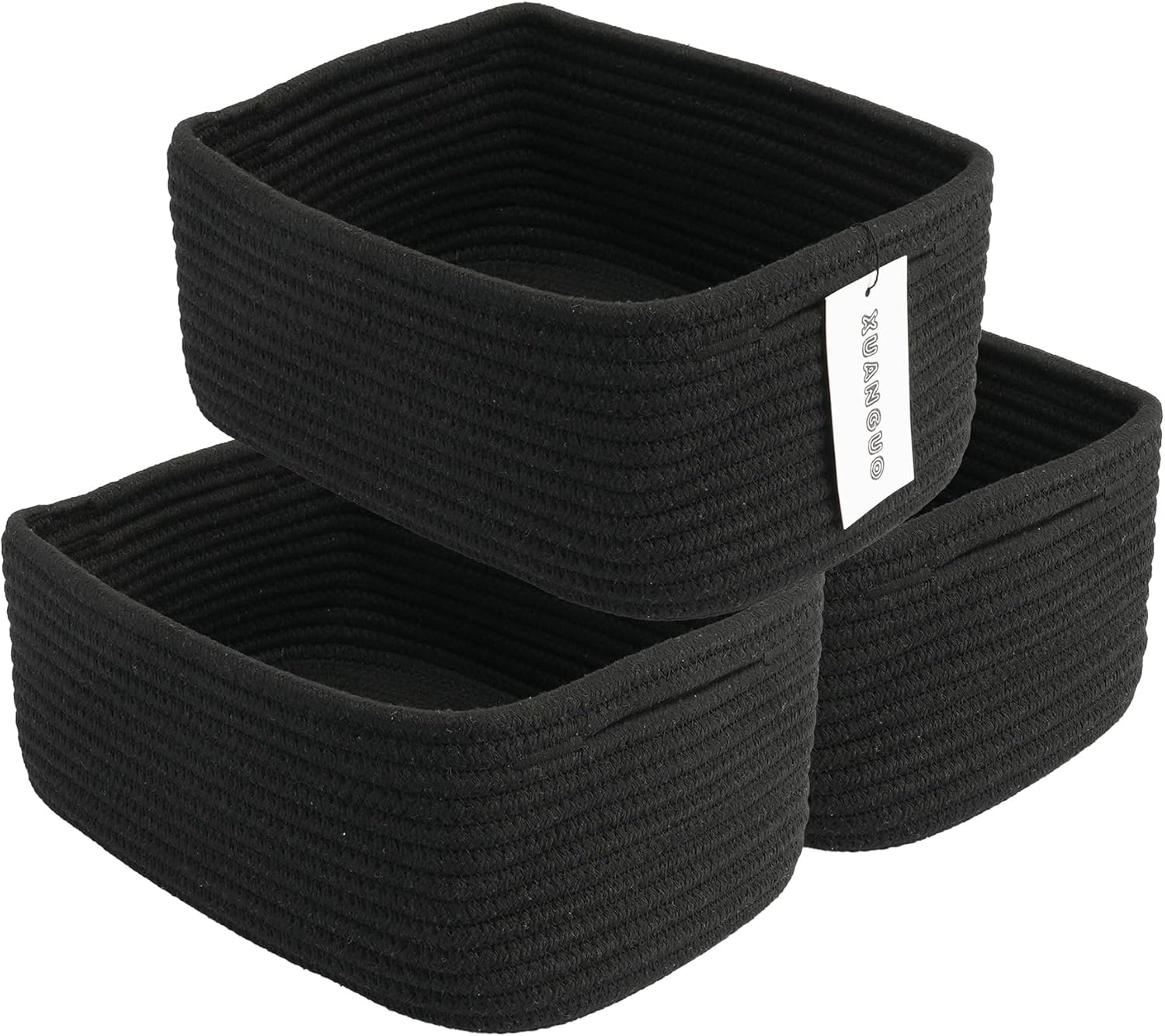 Small Woven Storage Baskets 12“X8”X5“ Decorative Rope Bins for Organizing Shelves, Closets, and