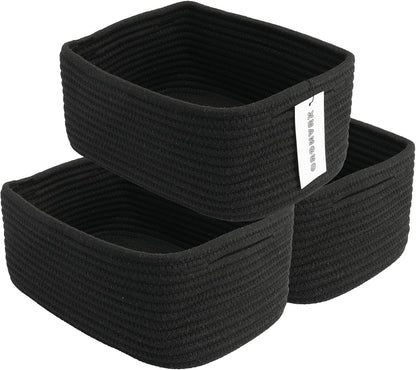 Small Woven Storage Baskets 12“X8”X5“ Decorative Rope Bins for Organizing Shelves, Closets, and