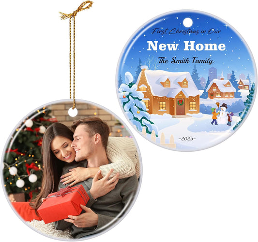 Personalized First Christmas in Our New Home Hanging Ornament 2025, Ceramic Custom Christmas Photo
