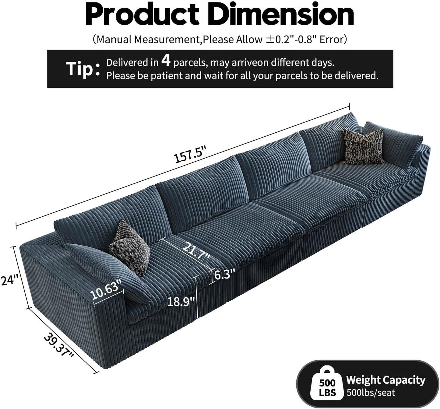 157.5" Cloud Couch Modular Sectional Sofa for Living Room,Modern Sofa with Deep Seat，4 Seater