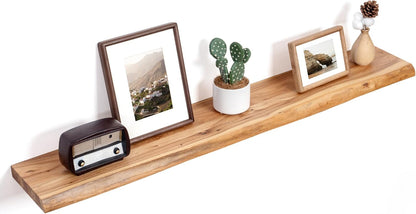 Floating Shelves for Wall Decor, Rustic Solid Elm Wood Live Edge Floating Shelves Wall Mounted