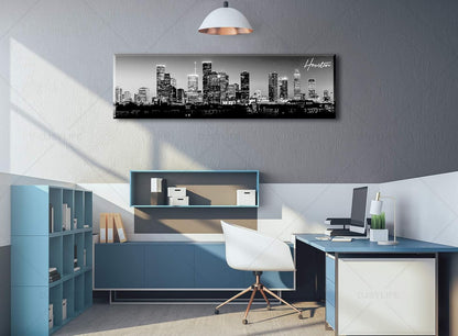 DJSYLIFE Houston Skyline Canvas Wall Art Decor Black & White City Pictures Painting Texas Cityscape