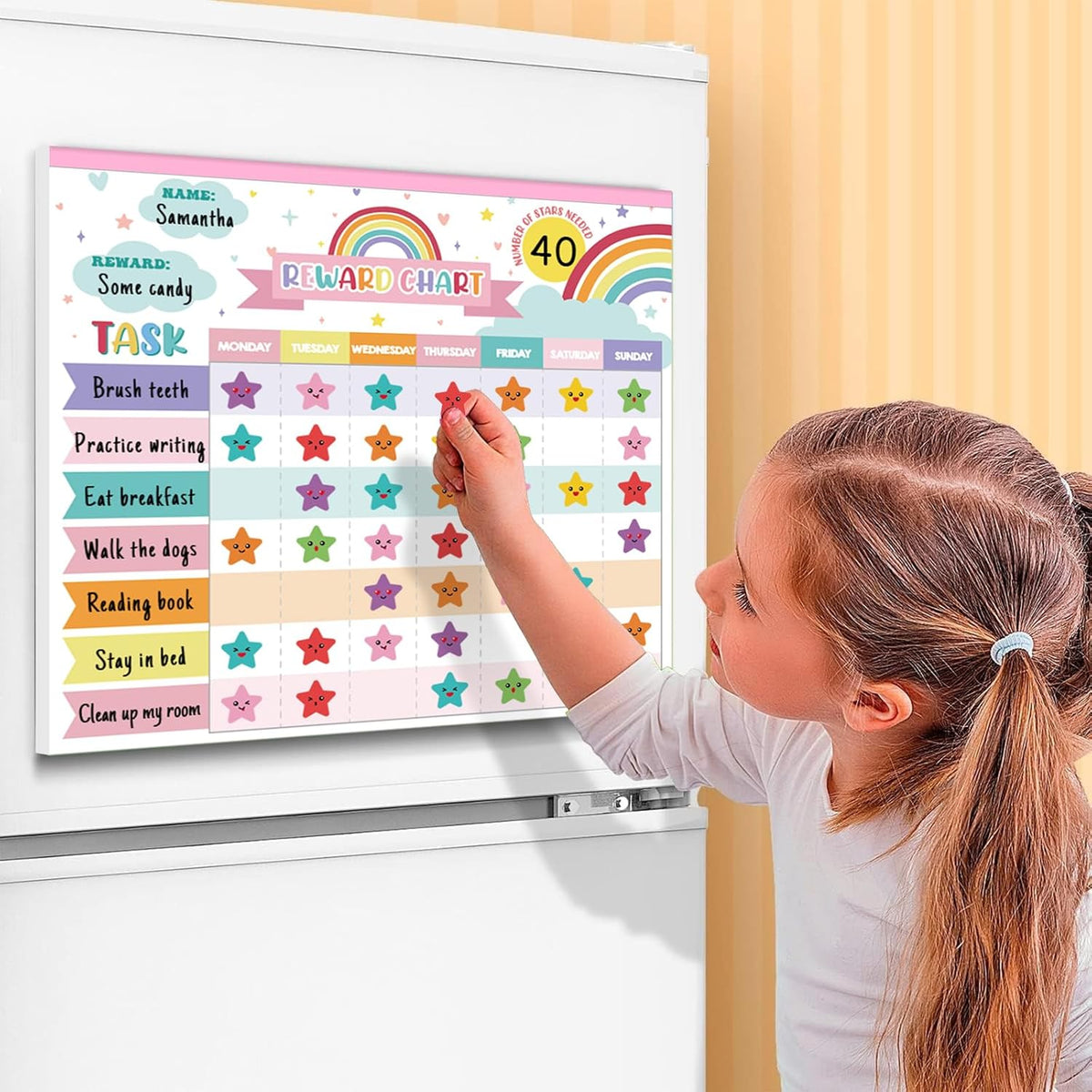 Reward Chart for Kids,Magnetic Behavior Chore Chart for Kids at Home,26 Rainbow White Chore