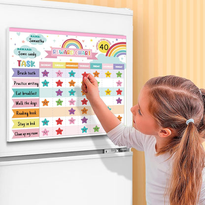 Reward Chart for Kids,Magnetic Behavior Chore Chart for Kids at Home,26 Rainbow White Chore