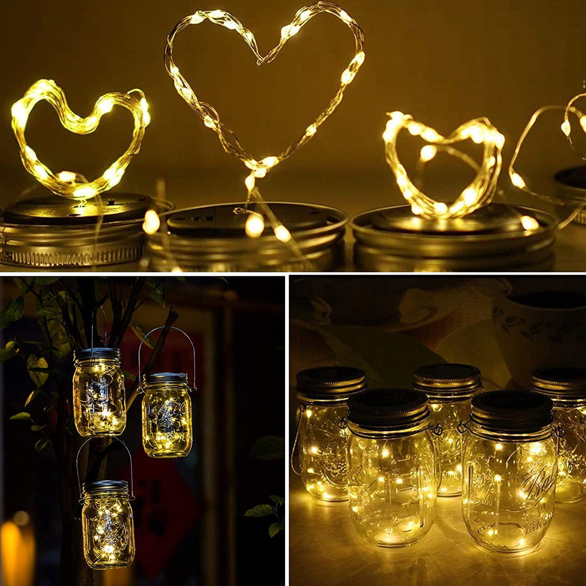12 Pack Solar Mason Jar Lid Lights - 30 LED Firefly Fairy String Lights, Waterproof Outdoor Solar