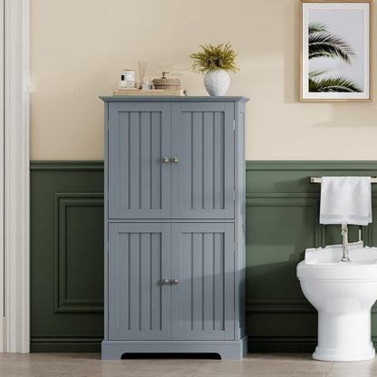 ChooChoo Bathroom Floor Cabinet, Modern Bathroom Storage Cabinet with 4 Doors and Adjustable