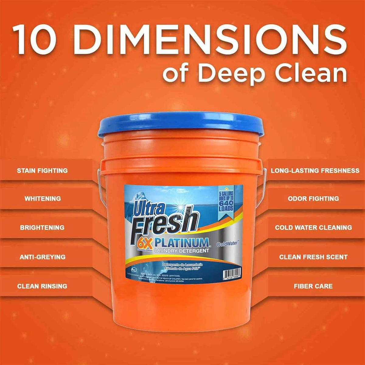 Ultra Fresh Liquid Laundry Detergent Washing Soap, 6X Platinum, ColdWater, 5 Gallon – Fabric Odor