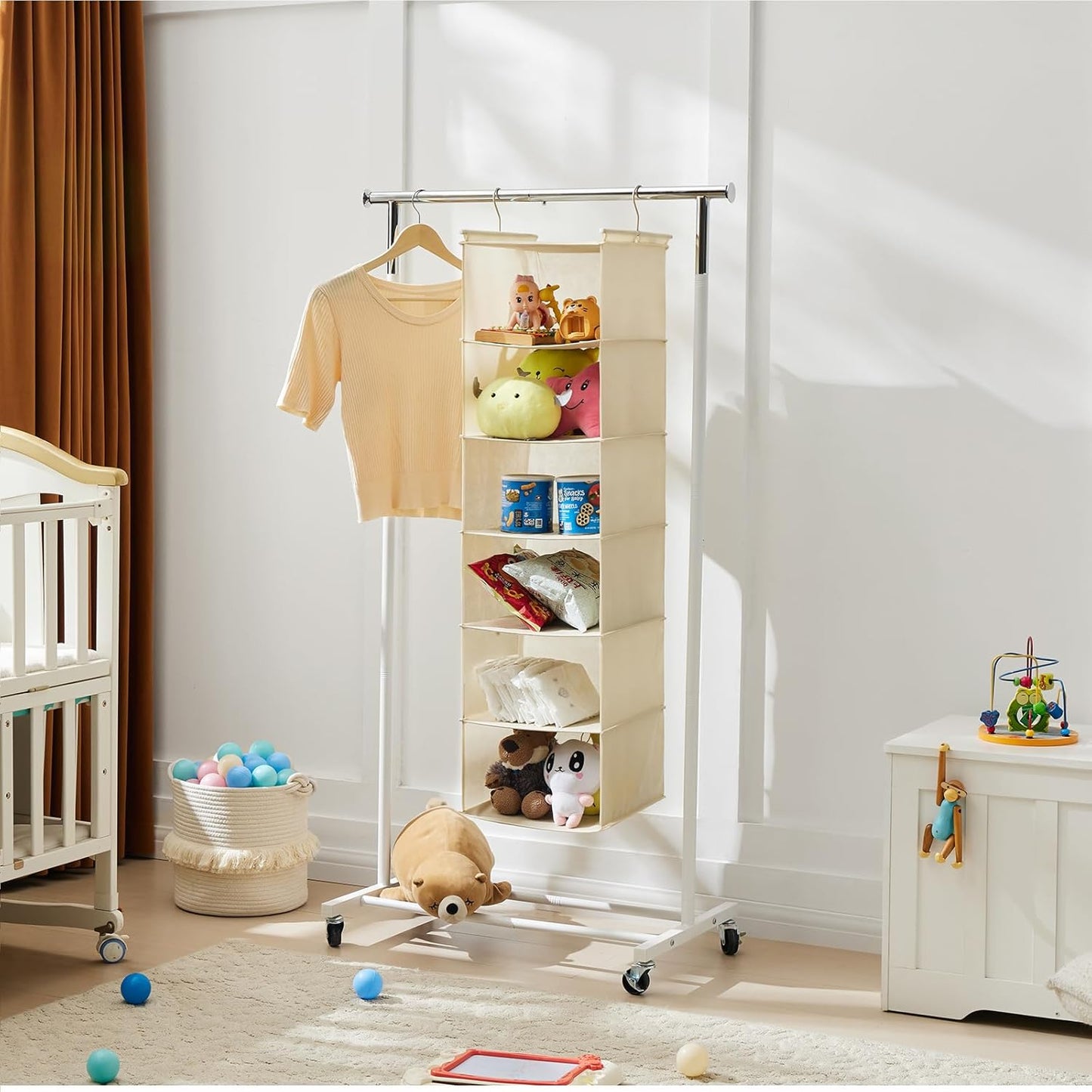 MAX Houser 6 Tier Shelf Hanging Closet Organizer, Cloth Hanging Shelf with 2 Sturdy Hooks for