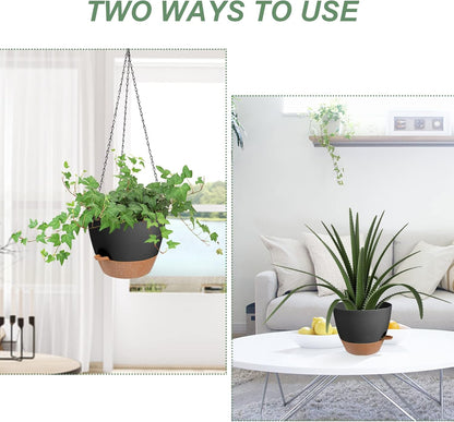 Hanging Planters for Indoor Outdoor Plants, 2 Pack Self Watering Hanging Pot with Drainage Holes &