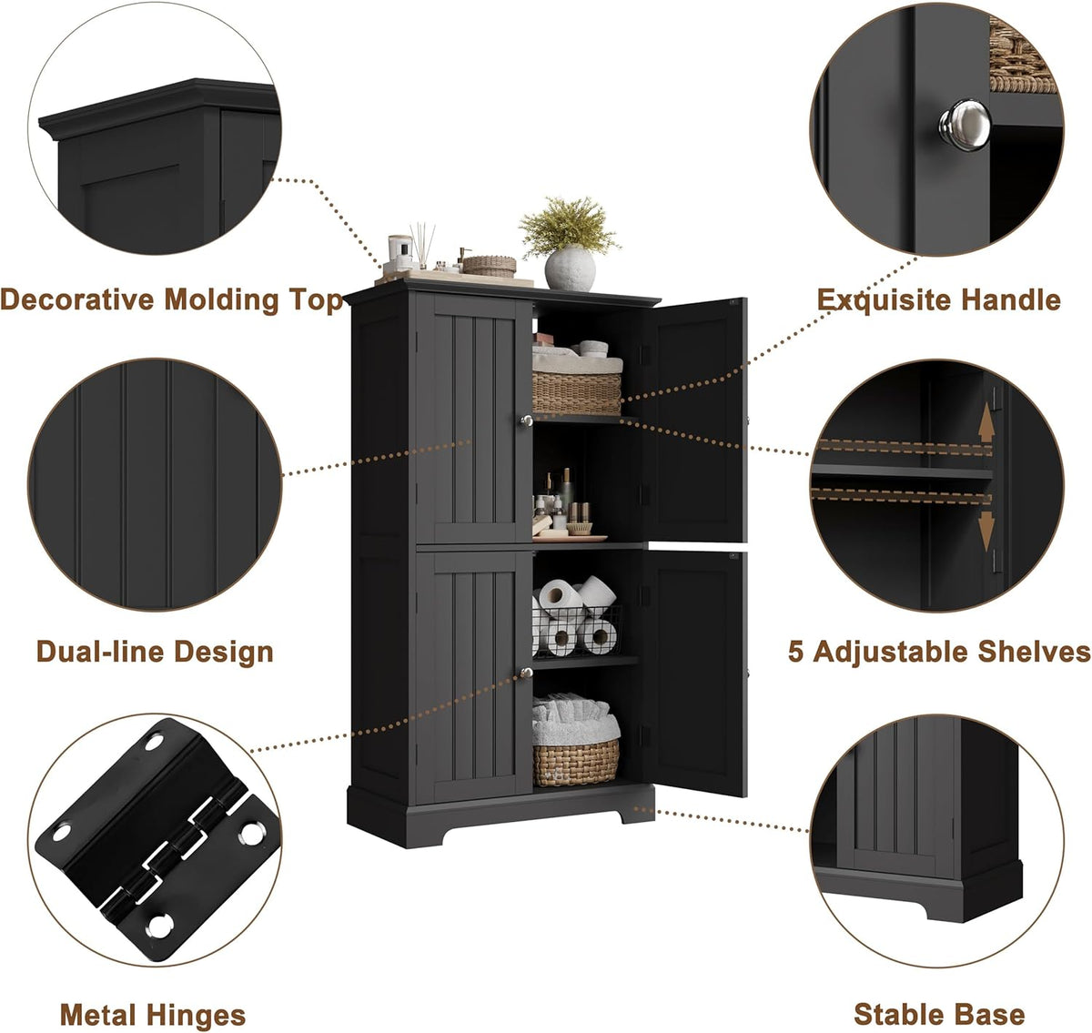 ChooChoo Bathroom Floor Cabinet, Modern Bathroom Storage Cabinet with 4 Doors and Adjustable
