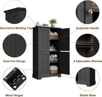 ChooChoo Bathroom Floor Cabinet, Modern Bathroom Storage Cabinet with 4 Doors and Adjustable
