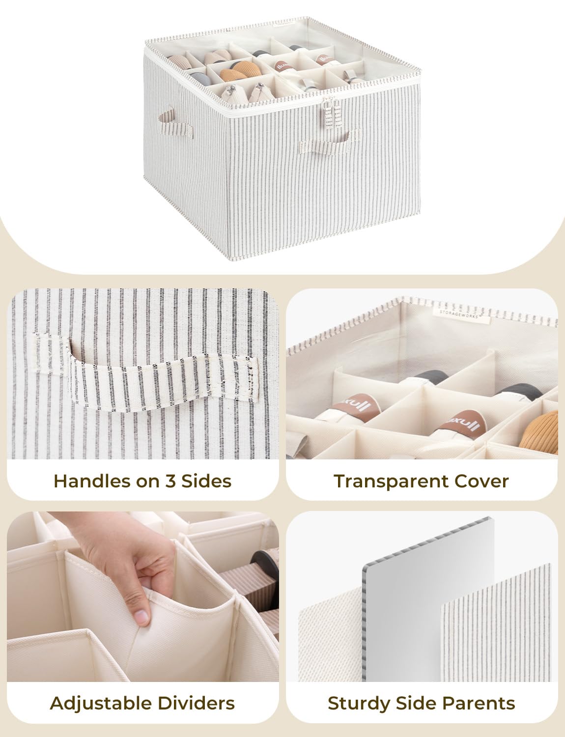 StorageWorks Shoe Organizer for Closet, Fits up to 16 Pairs, Shoe Cubby Storage Containers with