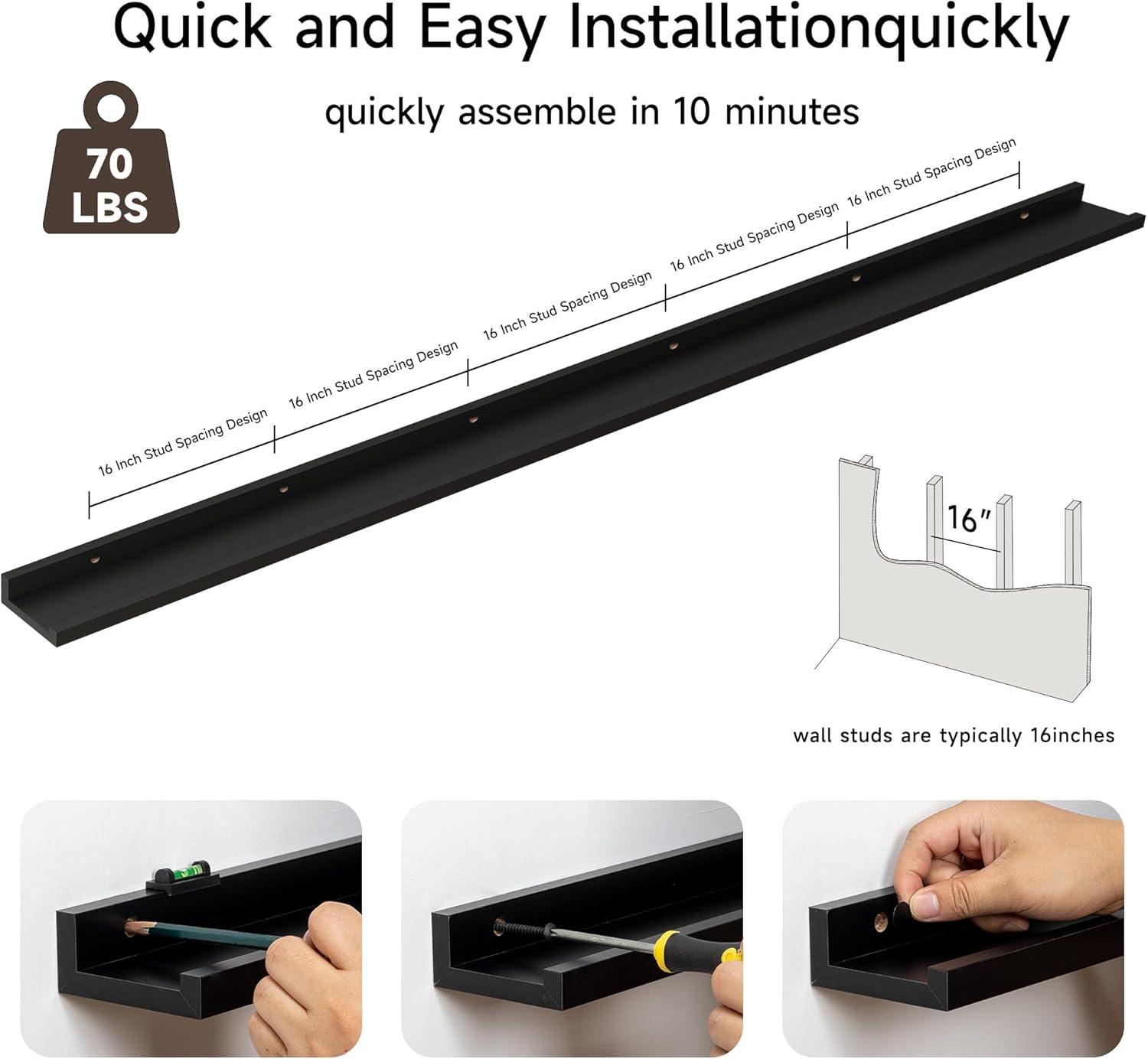 Floating Picture Ledge Shelves for Wall Set of 2, 95 Inches Picture Ledge Shelf with Long Large