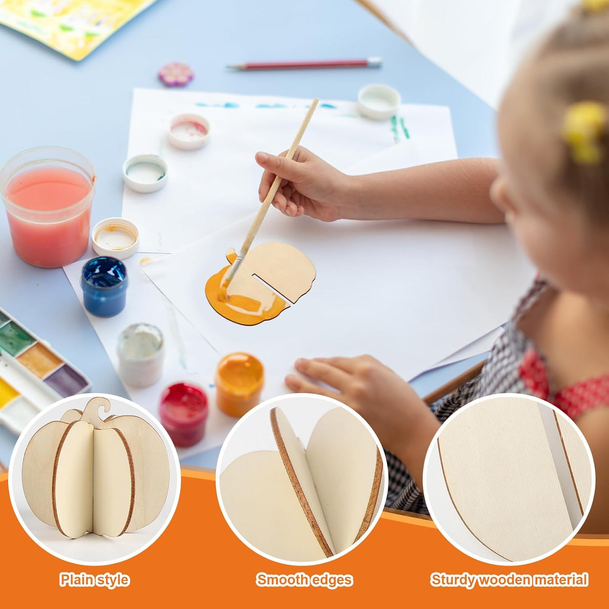 COCHIE DIY Fall 3D Pumpkins Wood Crafts to Paint for Kids Adults, Paintable Unfinished Wooden