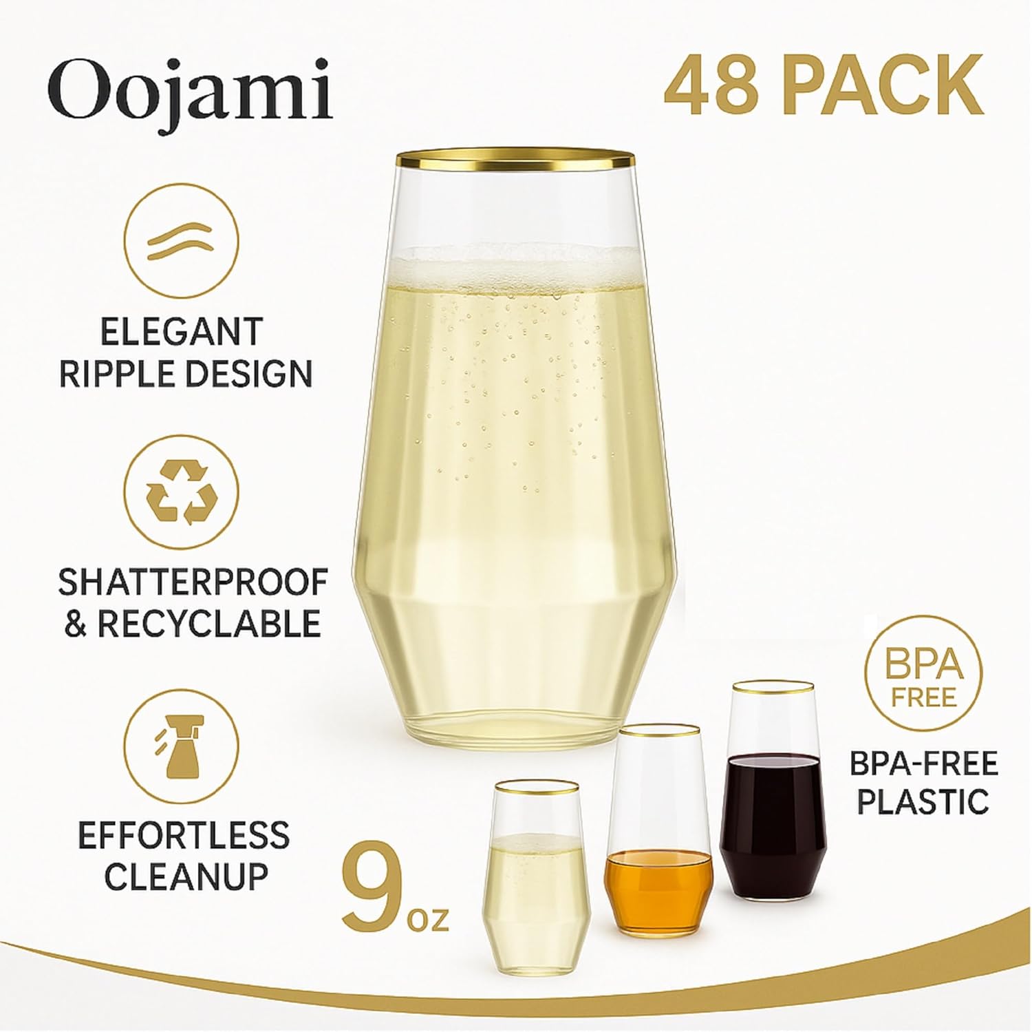 48 Pack Diamond Unbreakable Stemless Plastic Wine Stemless Toasting coacktail Glasses, Durable 9 Oz