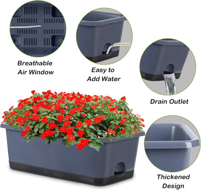 Window Box Planter 8 Pcs, 17 Inches Rectangle Flower Pots with Drainage Holes and Trays, Vegetable