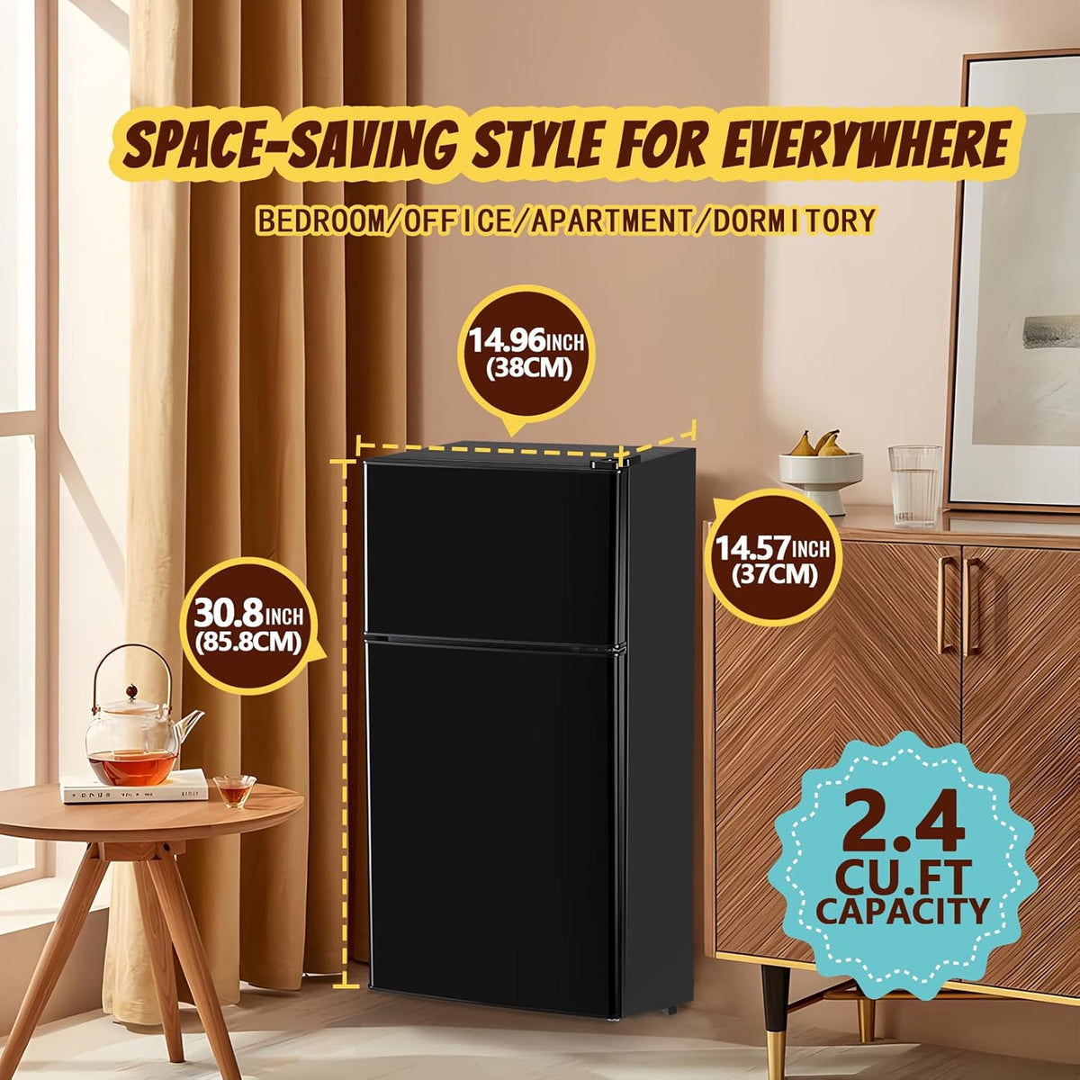 Mini Fridge with Freezer Small Refrigerator Double Door Dorm Fridge for Single Removable Shelves