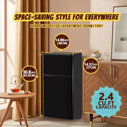 Mini Fridge with Freezer Small Refrigerator Double Door Dorm Fridge for Single Removable Shelves