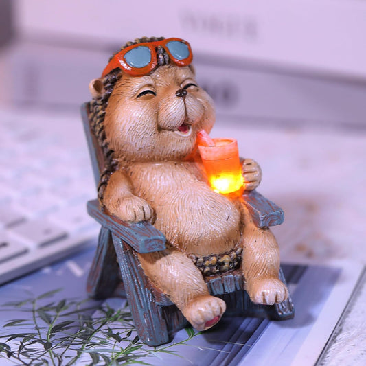 Miniature Hedgehog Figurine Solar Resin Statue for Outside Garden Lawn Yard Patio Home Office