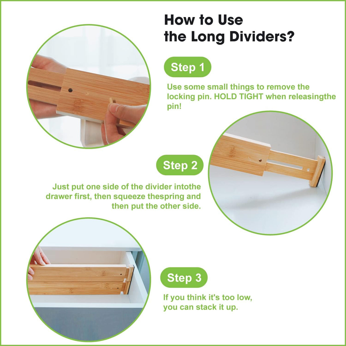 ANTOWIN Bamboo Drawer Dividers Organizers 16pcs, Expandable Drawer Separators Splitter, 17-22