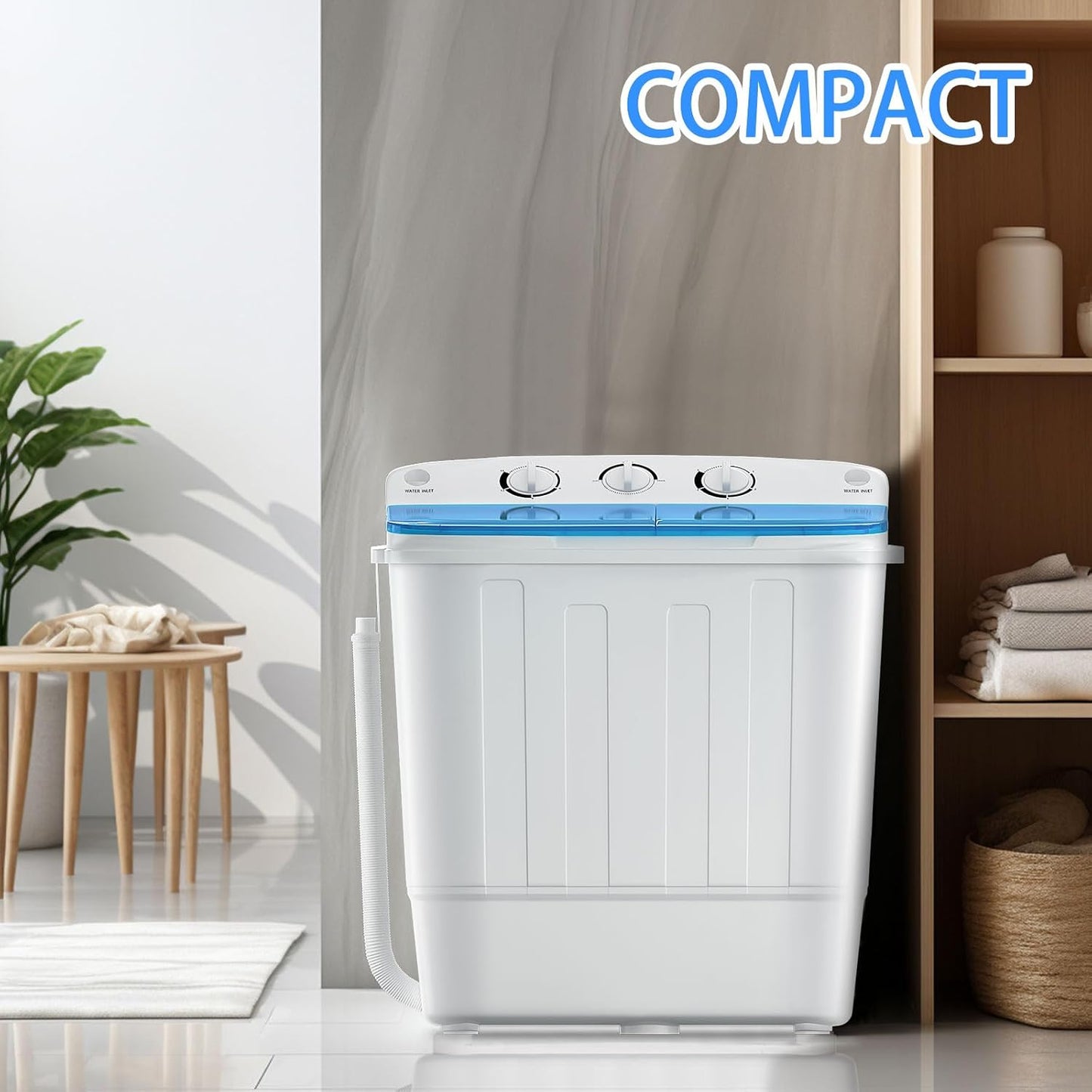 Portable Mini Twin Tub 18lbs Washing Machine With Drying Rack& 10 Hangers, 11lbs Washer & 7lbs