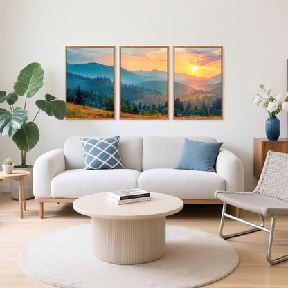 Aurlan Boho Mountain Sunset Landscape Framed Wall Art(16"x24"), 3PCS Green Blue Ridge Grand Teton