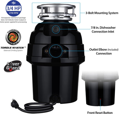 Waste Maid 10-US-WM-458-3B Garbage Disposal Anti-Jam Stainless Steel Food Waste Grinding System