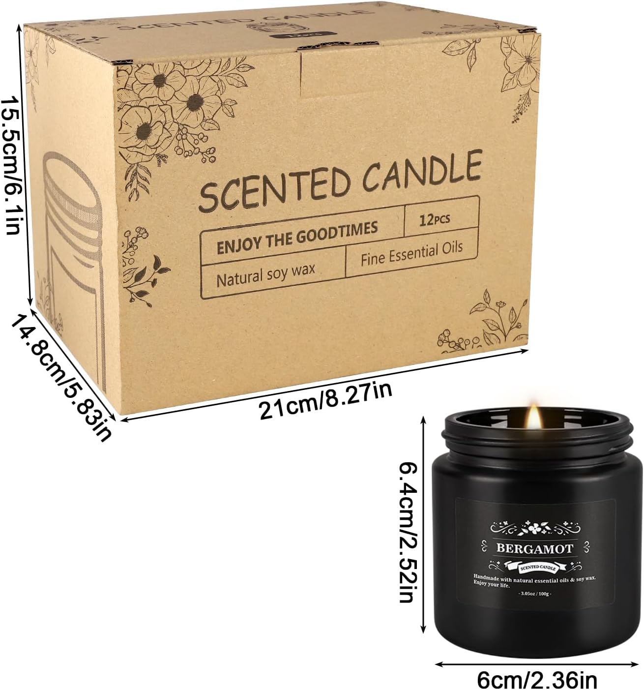 Scented Candle Set 12 Pack,Black, Candle for Home Scented, Odor Eliminating, Stress Relief, Long