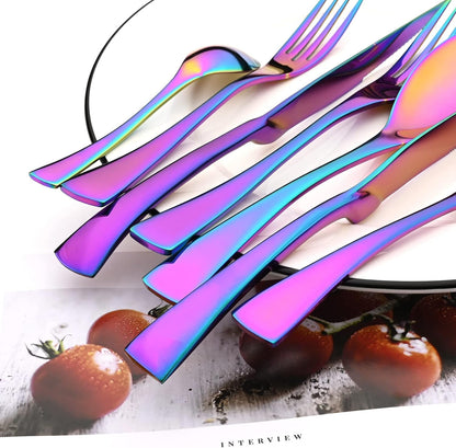 24-Piece Rainbow Flatware, Mirror 18/10 Stainless Steel Modern & Luxury Dinnerware Set With