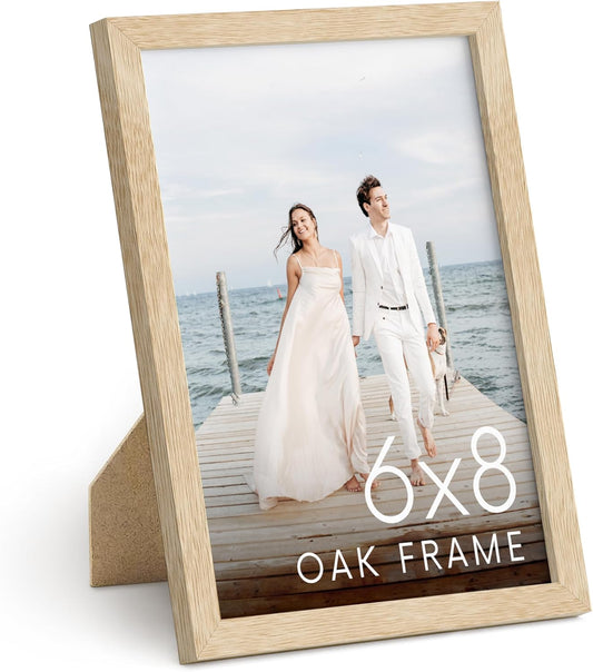 HAUS AND HUES 6x8 Natural Oak Wooden Picture Frame - 6x8 Poster Frame - Premium Oak, Vertical Hang