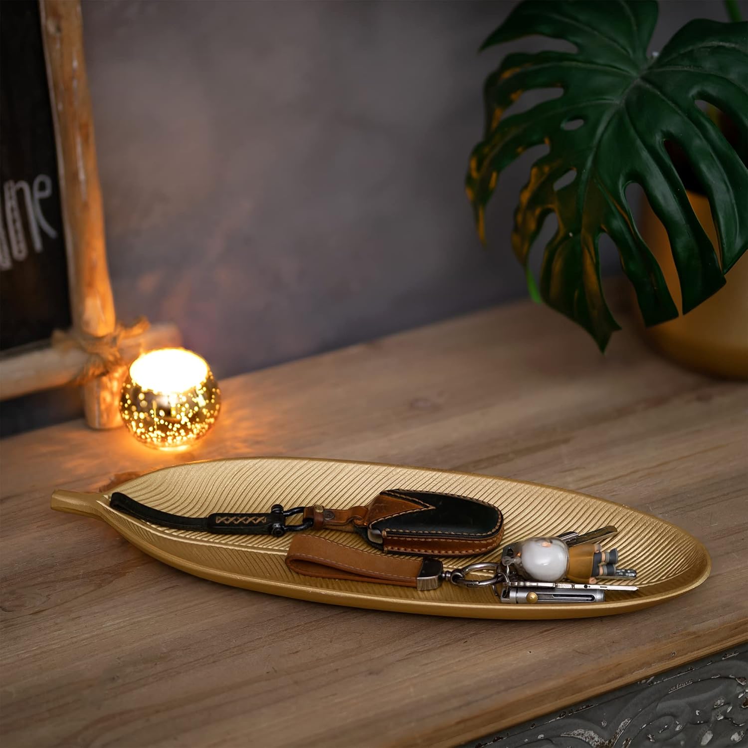 Hanobe Leaf Wooden Decorative Tray: Leaf Shaped Wood Key Tray Decor Leaves Bowl for Crystal Small