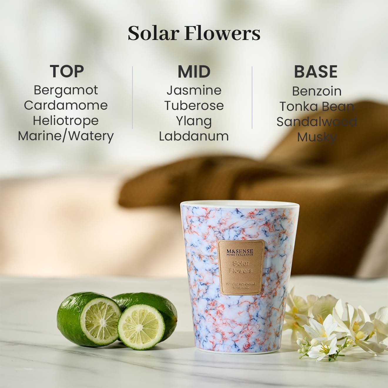 M&SENSE SolarFlowers Scented Candles for Home, Lead-Free Wick Highly Scented Jar Candles, 14.1 Oz