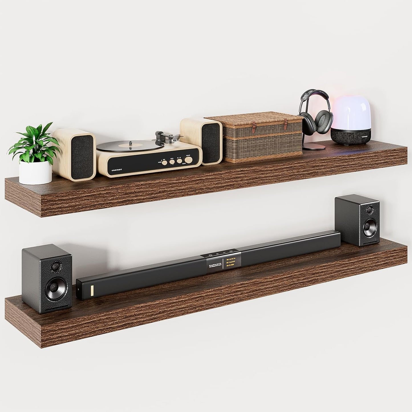 Heimlove 55 Inch Long Floating Shelves for Wall,9.3" Deep Walnut Floating Shelves Set of 2,Large