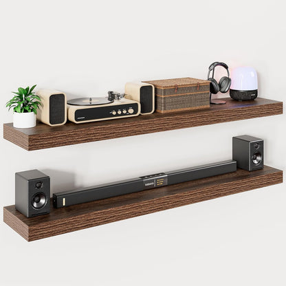 Heimlove 55 Inch Long Floating Shelves for Wall,9.3" Deep Walnut Floating Shelves Set of 2,Large