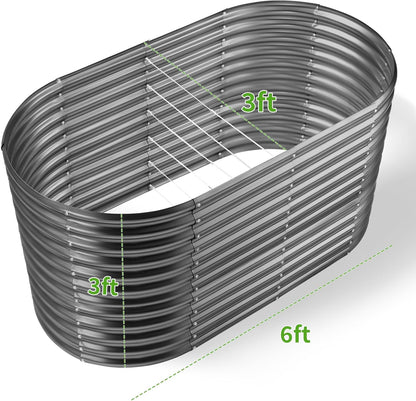 Land Guard 6x3x3ft Oval Galvanized Raised Garden Beds, Large-Capacity Metal Planter Box Outdoor