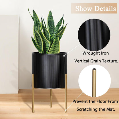 ARNIS Modern Planter Pots, Set of 2 Round Large Planters with Stand, Decorative Planters, Metal