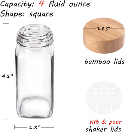 Churboro 24 Spice Jars with Labels & Bamboo Lids - 4 Oz Glass Containers with Shaker Lids, 547