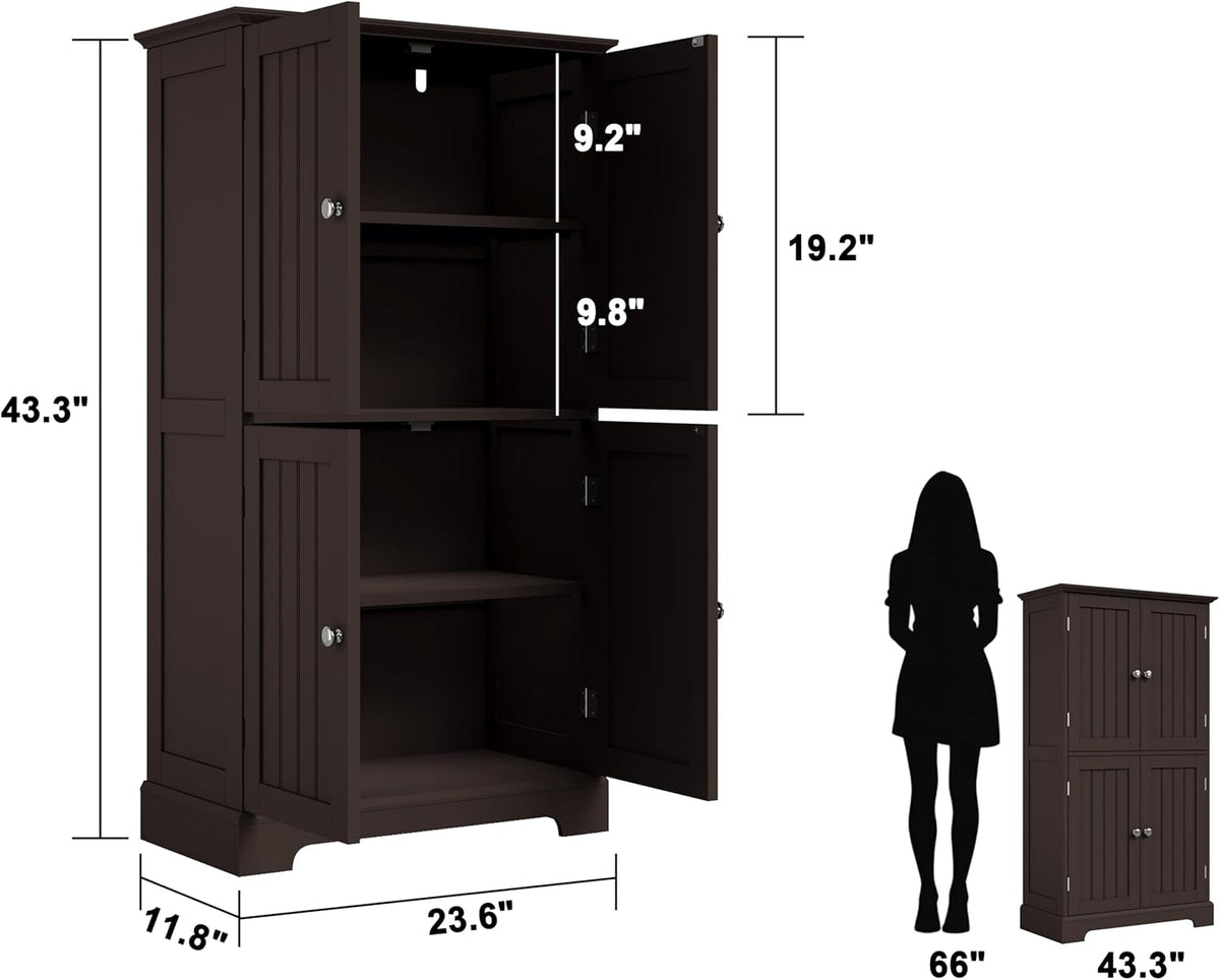 ChooChoo Bathroom Floor Cabinet, Modern Bathroom Storage Cabinet with 4 Doors and Adjustable