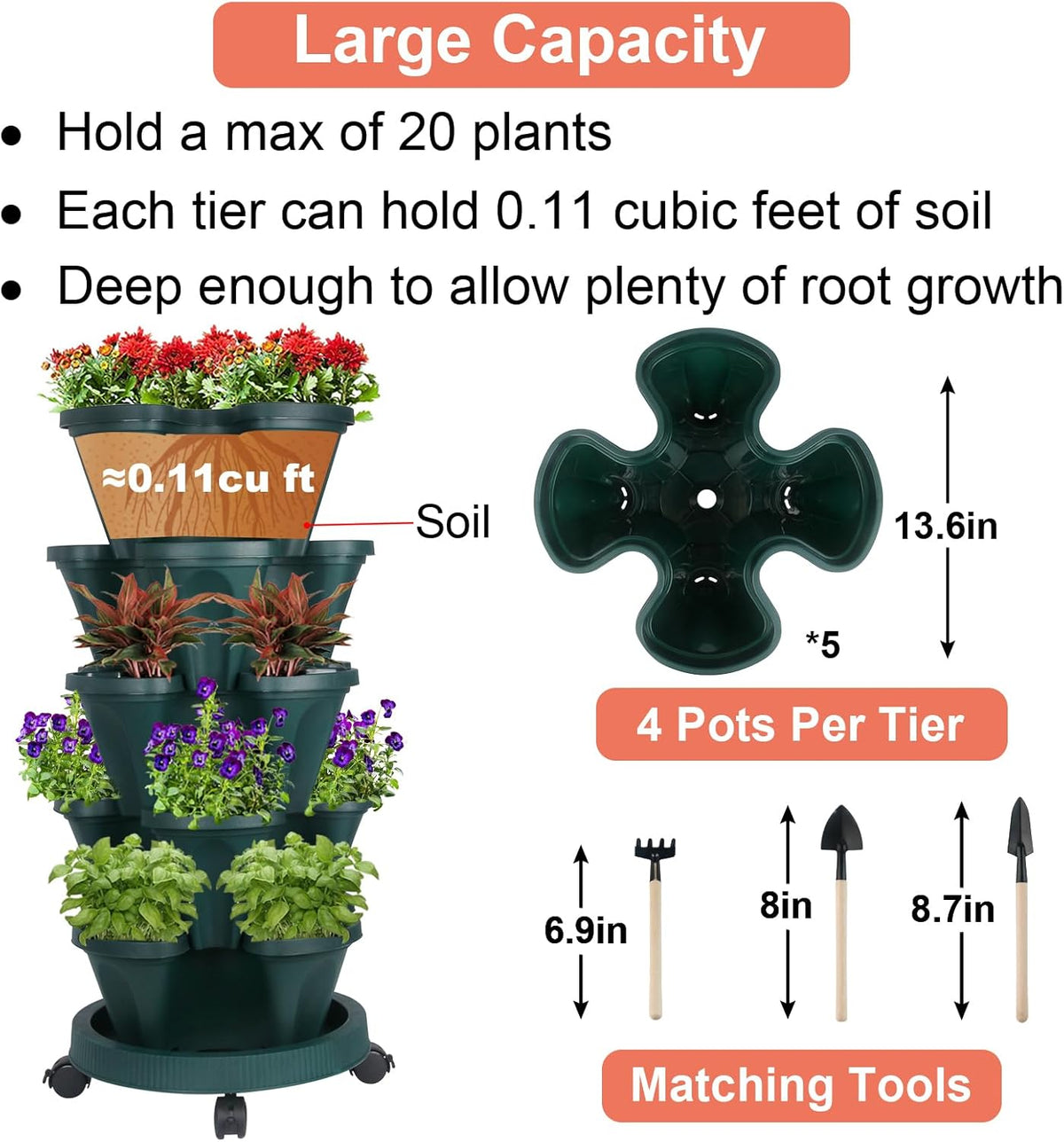Vertical Planter 5 Tier Stackable Planters Garden Planters Strawberry Herb Flower and Vegetable