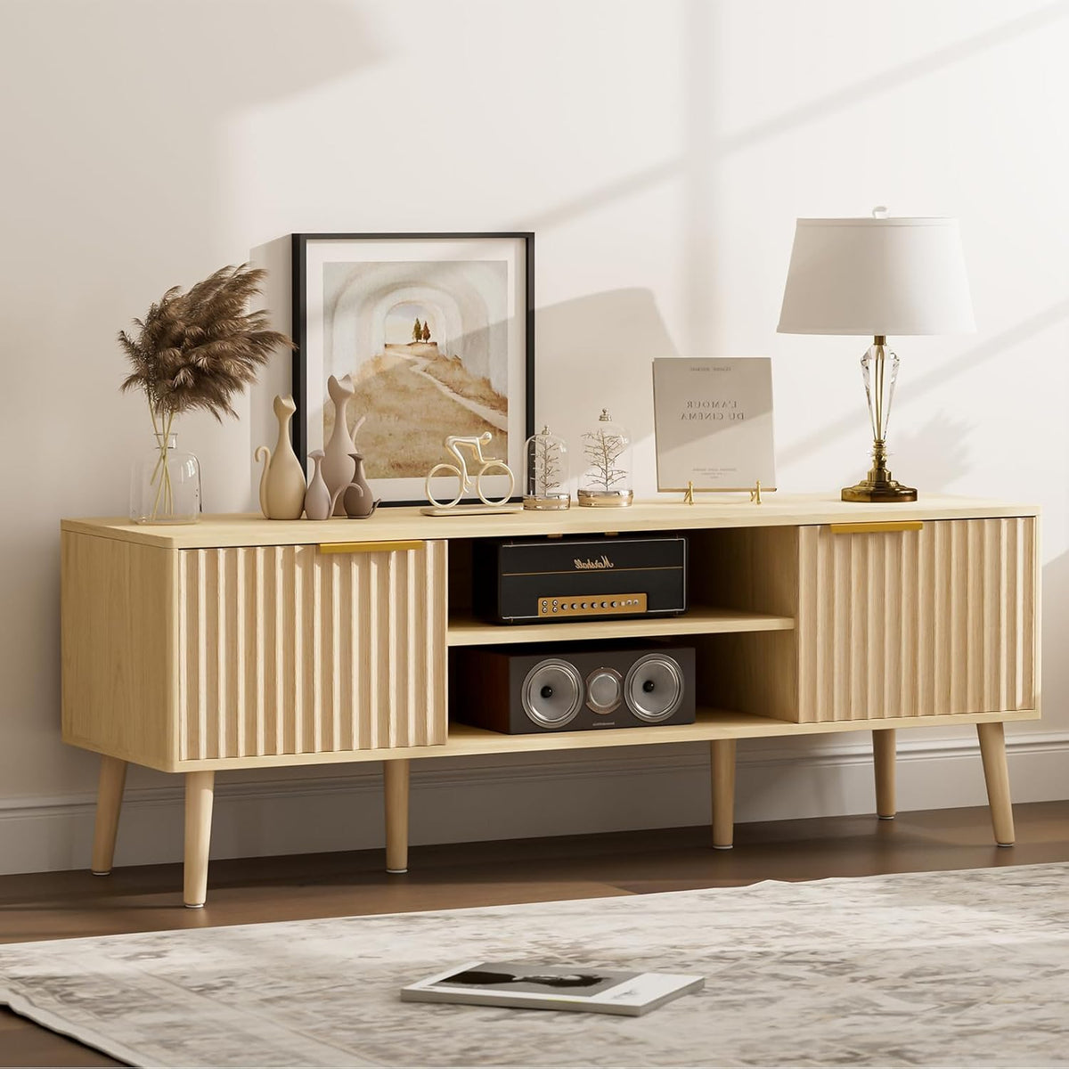 TV Stand for Living Room, Boho Entertainment Center for 55/60/65 inch TVs, Media Console with