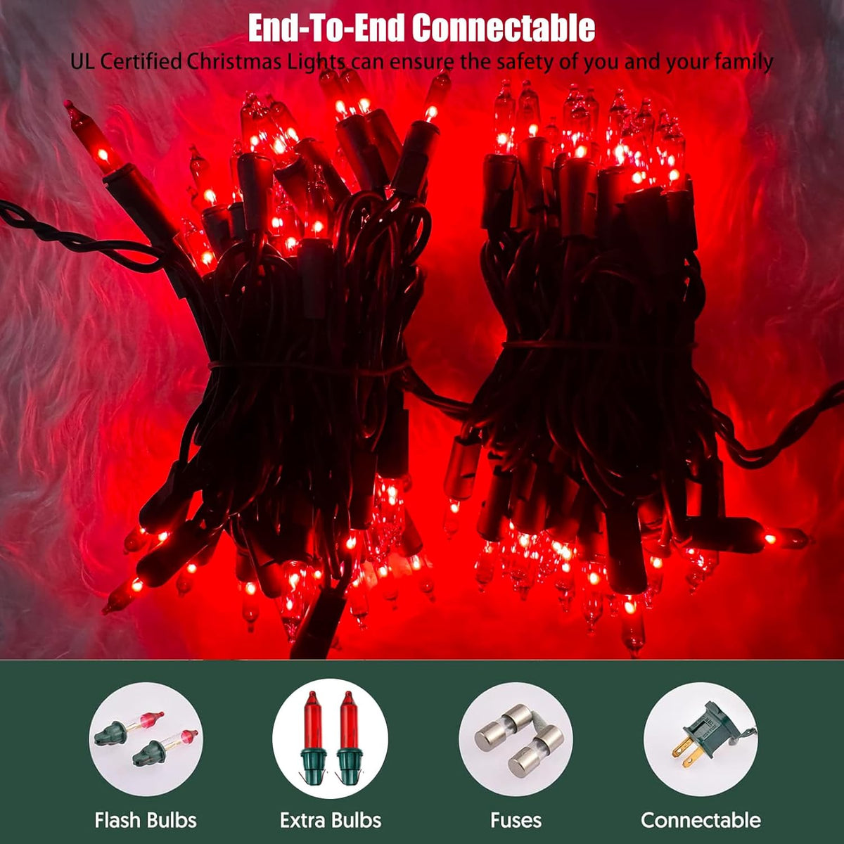 HISHINY Christmas Lights 100 Count Red Christmas Tree String Lights with Green Wire for Outdoor