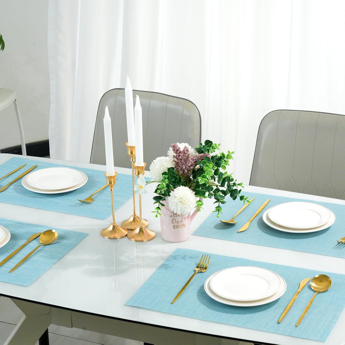Placemats Set of 12，Non-Slip PVC Weave Table Mats Easy to Clean，Heat Resistant Place Mats for
