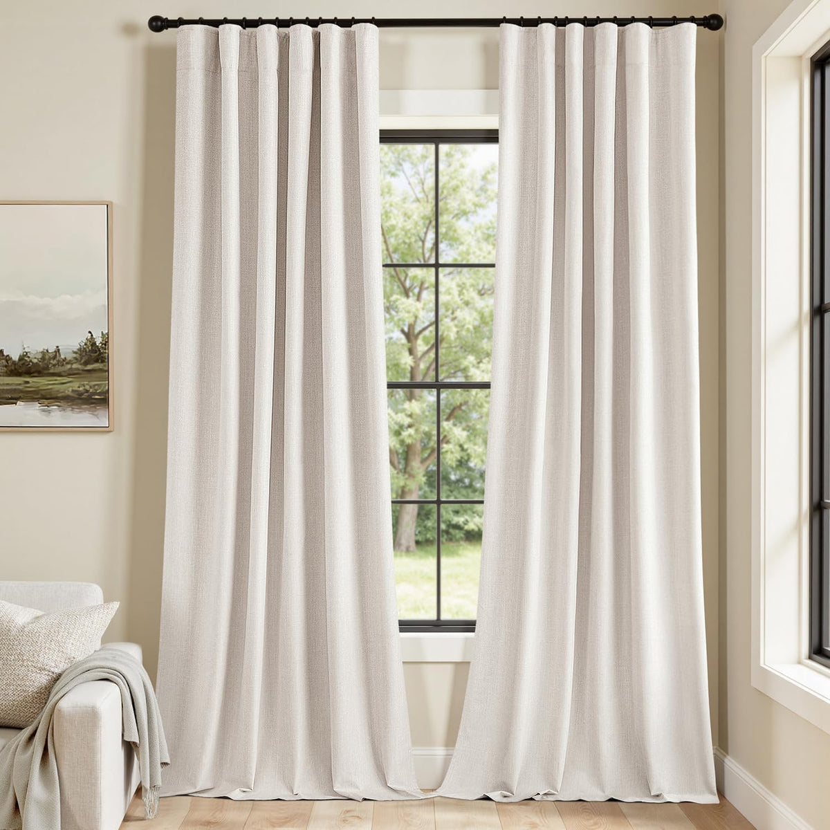 MIULEE 100% Blackout Curtains 102 Inch Long 2 Panels for Bedroom, Thick Luxury Faux Linen Black Out