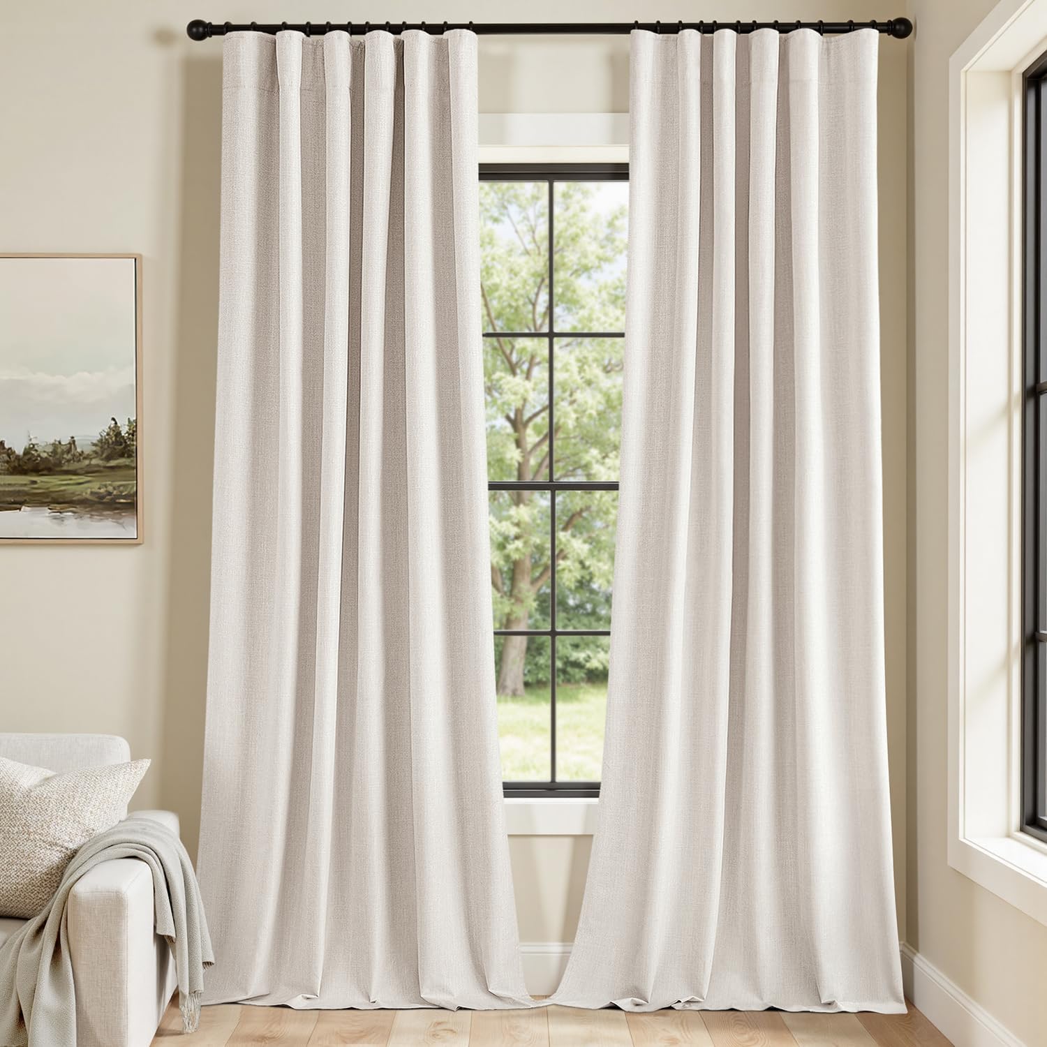 MIULEE 100% Blackout Curtains 102 Inch Long 2 Panels for Bedroom, Thick Luxury Faux Linen Black Out