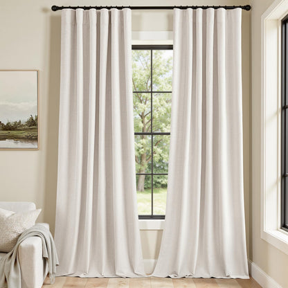 MIULEE 100% Blackout Curtains 120 Inch Long 2 Panels for Bedroom, Thick Luxury Faux Linen Black Out